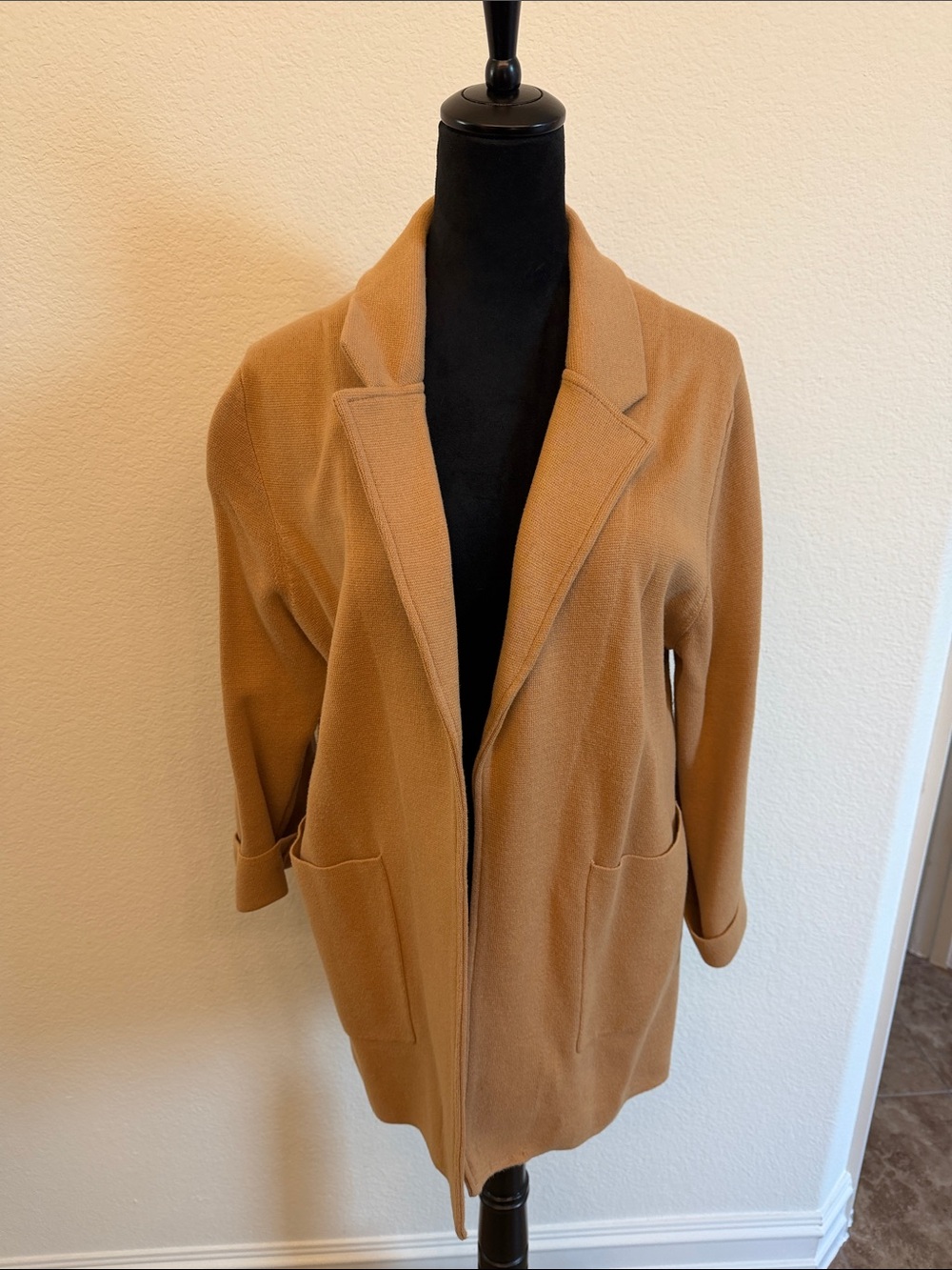 Quince Camel Open-Front Long Blazer Coat